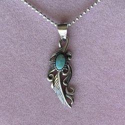 Feather Blue Stone 🪶 925 Sterling Silver Necklace 16 in 