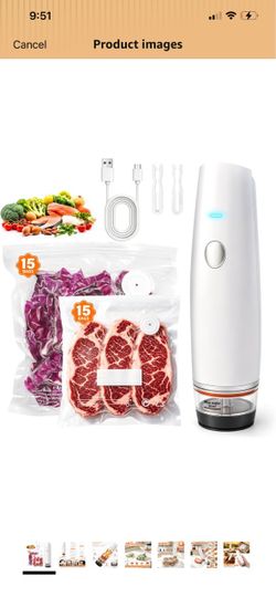 80kPa Compact Vacuum Sealer for Food (Vacuum Sealer Machine + 30 Reusable Bags), Cordless Handheld Vacuum Sealer Machine Portable Mini Food Sealer for