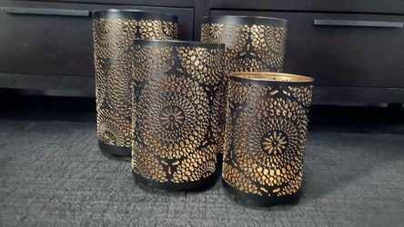 Black & Gold Lantern-Style Candle Holders set for $35