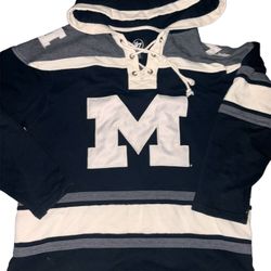 Michigan Wolverines  LACER  Hoodie Sweatshirt Men's 47 BRAND  GREY/WHITE Size Large *PREOWNED* $50