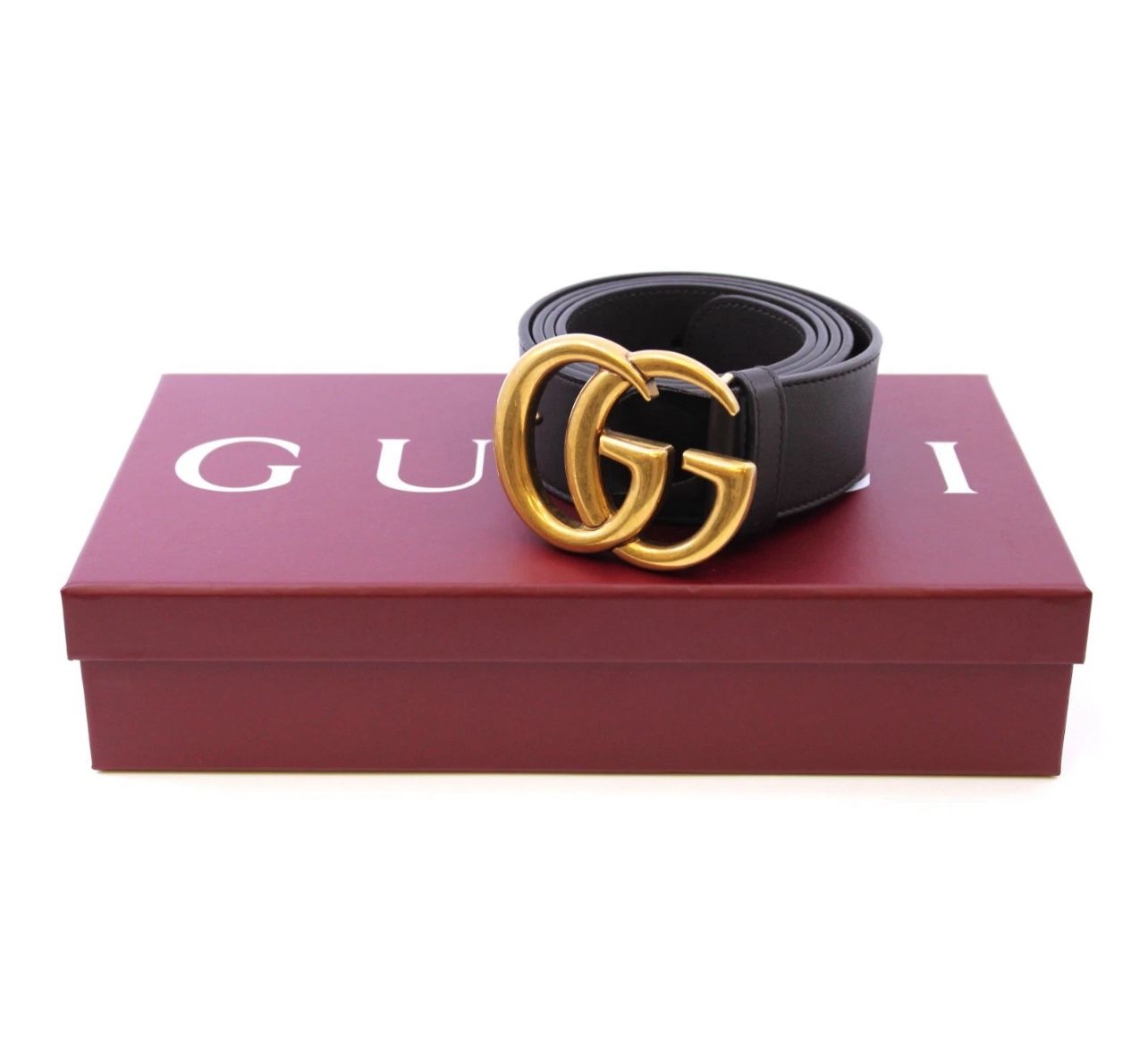 Gucci Belt GG 397660 Dark Brown Leather Size 105/42 Gold Tone Buckle