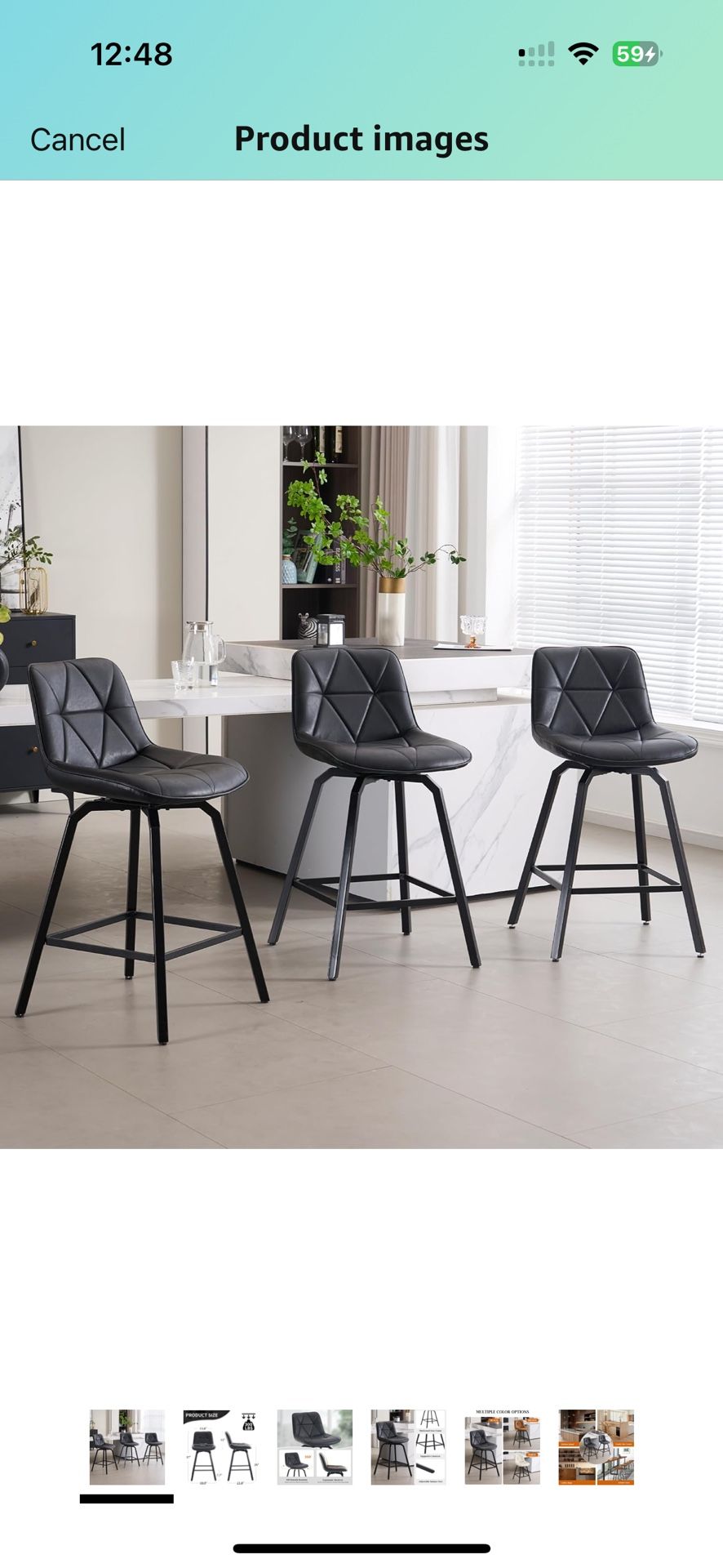 Brand New 26" Counter Height Swivel Bar Stools Set of 3, Triangular Patterned Faux Leather Seat, Metal Legs Back, Barstools for Kitchen Counter & Isla