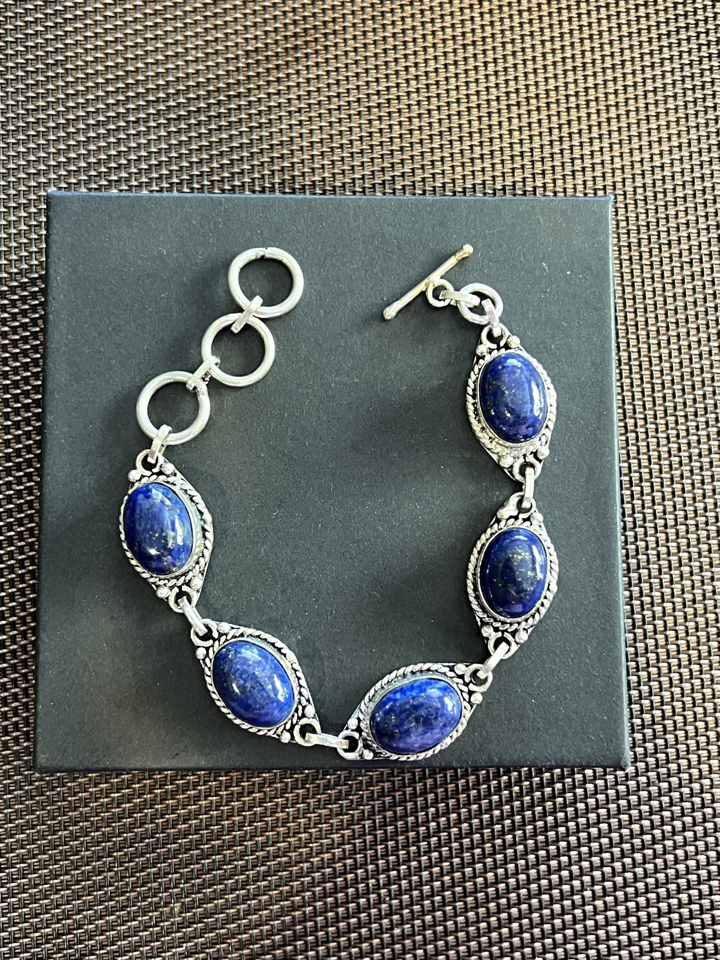Brand new 925 Sterling silver Handmade Natural Lapis Lazuli ladies bracelet size 8” adjustable