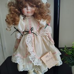 Bradley's Manda Porcelain Doll Off White/Pink Dress