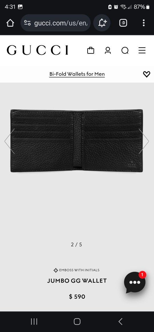 $590 GUCCI Jumbo GG Leather Men’s Bifold Wallet- Brand New