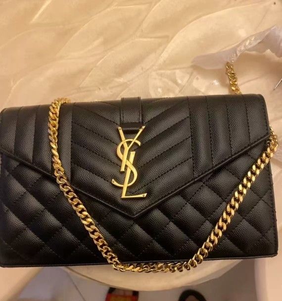 Grain Embossed Diamond Chain Quilted Leather Wallet Crossbody Shoulder Bag Womens Black