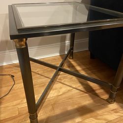 Side Table Glass And Gunmetal With Gold Detail 