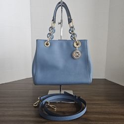 Michael Kors Saffiano Leather Cynthia Satchel Tote Blue