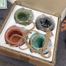 4PCS 4.0 Inch Hanging Succulent Planters Dangling Ceramic Pot 