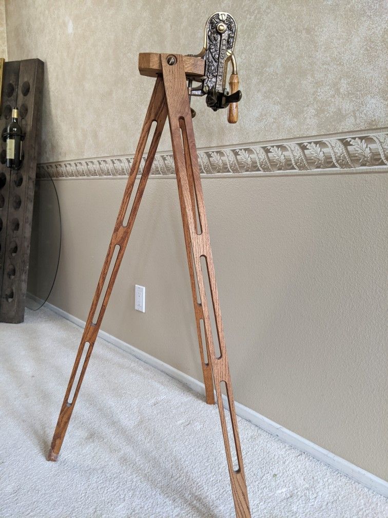 VINTAGE Bacchus Wine Bottle Opener/Oak Tripod