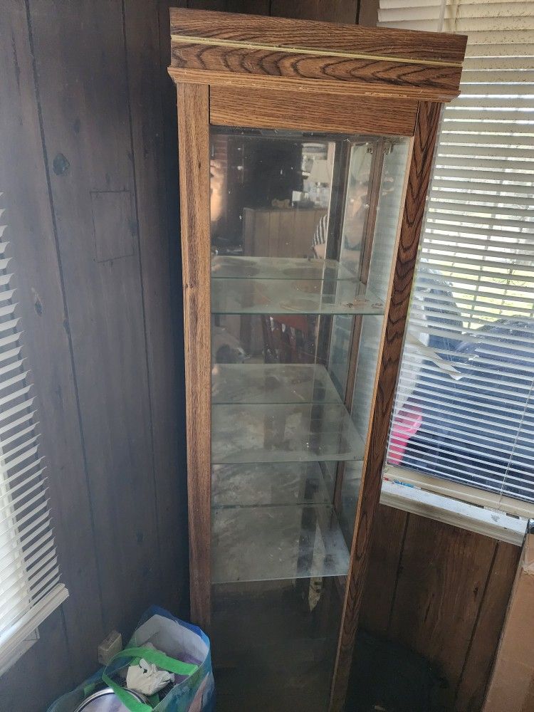 Wooden Cabinet With Glass Door And Shelves