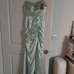 Satin Long Slit sequin Prom Formal Dress