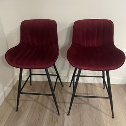 Bar Stools Set of 2 - Luxury Bar Stools Counter Height Barstool 24 Inch Seat Height Upholstered Velvet Barstool Set of 2 Blue Counter Stools for Kitch