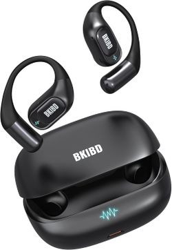 BKIBD Open Ear Wireless Headphones – Bluetooth 5.4, Noise Cancelling, Touch Control, IPX6 Waterproof (Black)