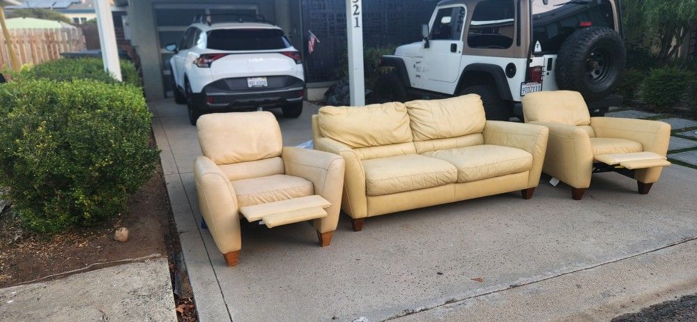 3 Piece Macy's Leather Couch and 2 Recliners