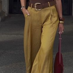 Satin Pleated Wide Leg Pants