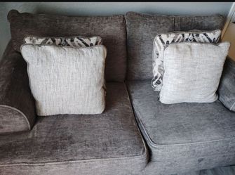 Gray Fabric Sofa with Throw Pillows