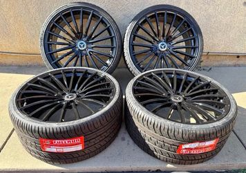 🔥22x9 | 22x10.5 MERCEDES BENZ WHEELS GLOSS BLK 5x112 RIMS + NEW TIRES MAYBACH S550 S560 S580 S600