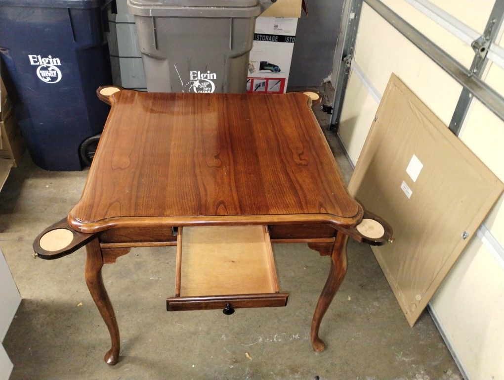 Wood Card Game Table With Drawer And Cup Holders