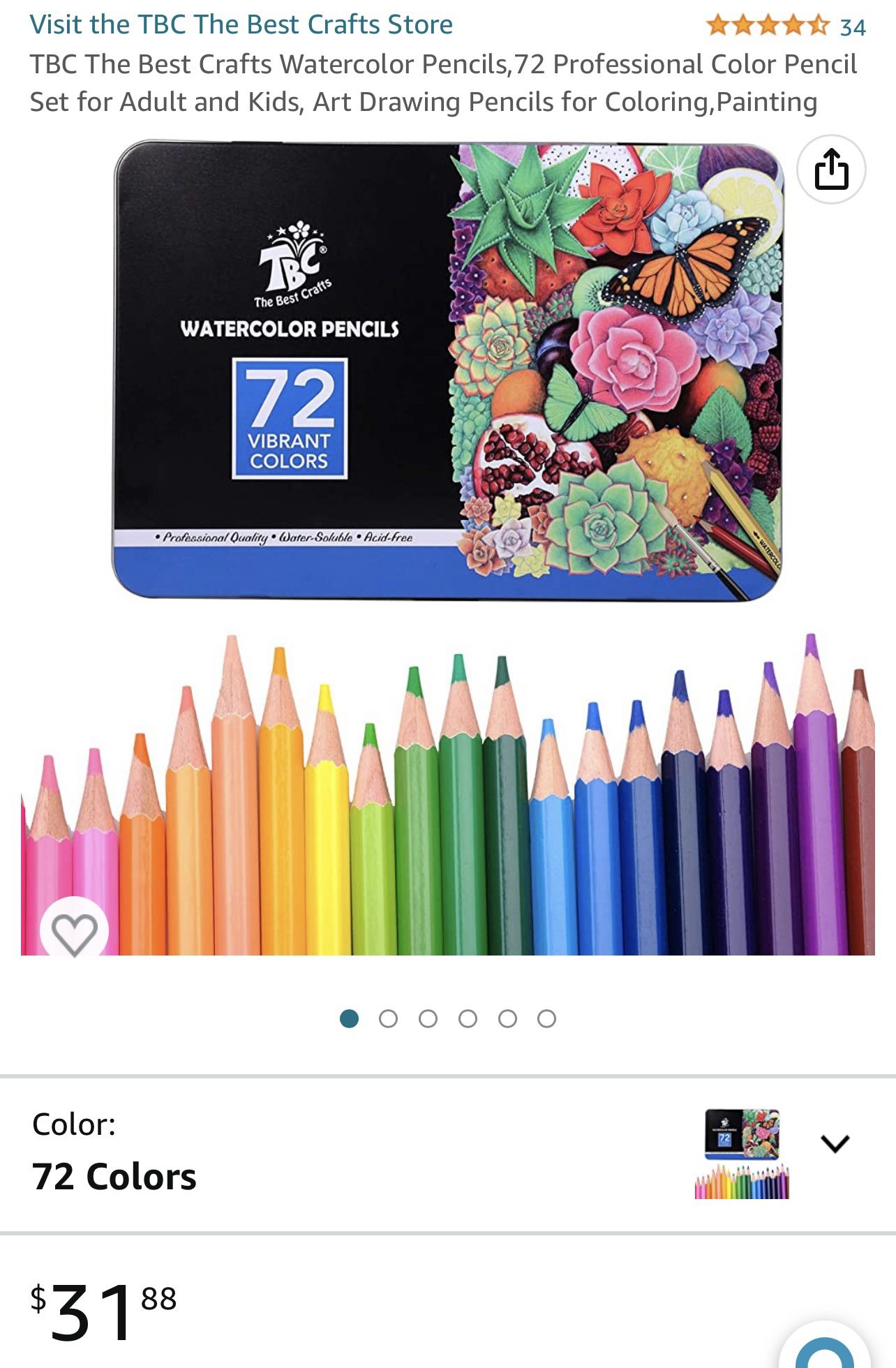 TBC The Best Crafts 120 Watercolor Pencils Set, Professional
