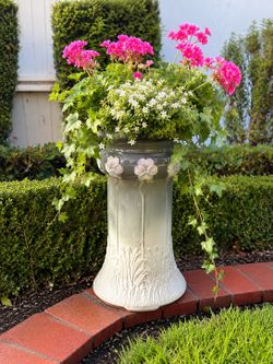 Vintage Jardinière Ceramic Pedestal Planter Art Pottery Cottage Garden Drainage Pot Stand Tall For Flowers Plants Trees Herbs Succulents Artwork