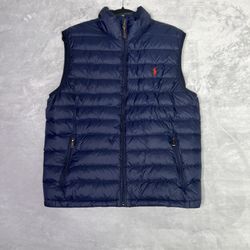 Polo Ralph Lauren Puffer Down Vest Jacket Navy Blue + Red Horse L 