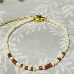 Fuck Trump Morse Code Handmade Beaded Dainty Bracelet, Burnt Orange and Cream
