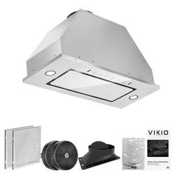 VIKIO PRO 30 in. 900 CFM Ducted to Ductless Convertible Insert Stainless Steel Range Hood and White Glass With Permanent Filters