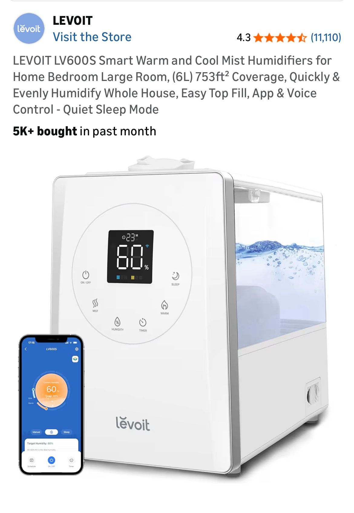 LEVOIT Smart warm and cool mist humidifiers