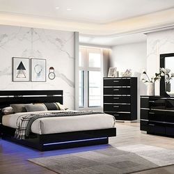 Brand New Black Modern Style 4pc Queen Bedroom Set (Available In California & Eastern King)