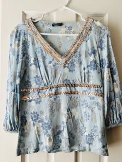 Doncaster Collection Blue Floral Sequin Empire Waist Blouse