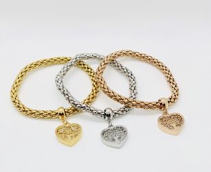 Stainless Steel Set Bracelet 14K Gold Plated With Charm Tree Of Life Heart