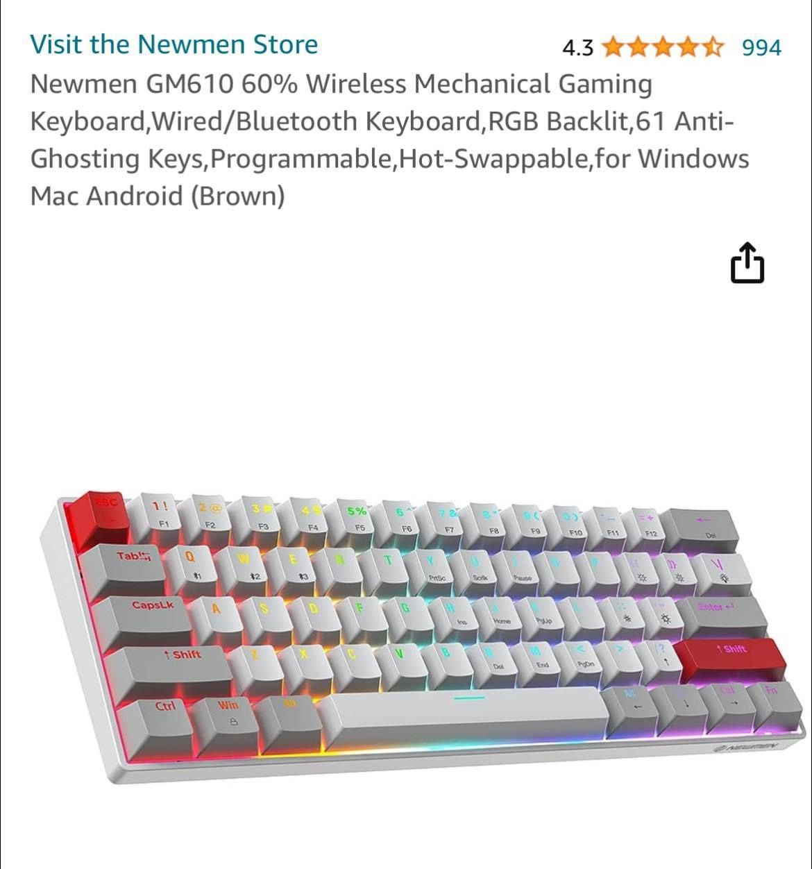 Newmen GM610 60% Wireless Mechanical Gaming Keyboard (Brown)