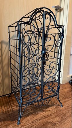 Vintage Ornate Wrought Iron Locking Wine Rack – 11 Bottle