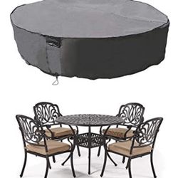 MH M&H Patio Furniture Covers, Outdoor Furniture Covers Waterproof with Handles and Durable Hem Cord, Fit Large Round Table and Chairs, 600D UV Resist