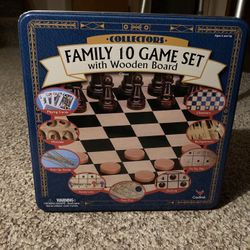 Collectors Family 10 Game Set With Wooden Board, New Still In Plastic  