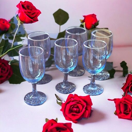 Wine Glasses, Vintage Glassware, Set of Wine Glasses, Stemware, Blue Wine Glasses, Colorful Wine Glasses, Libbey Glass Company,