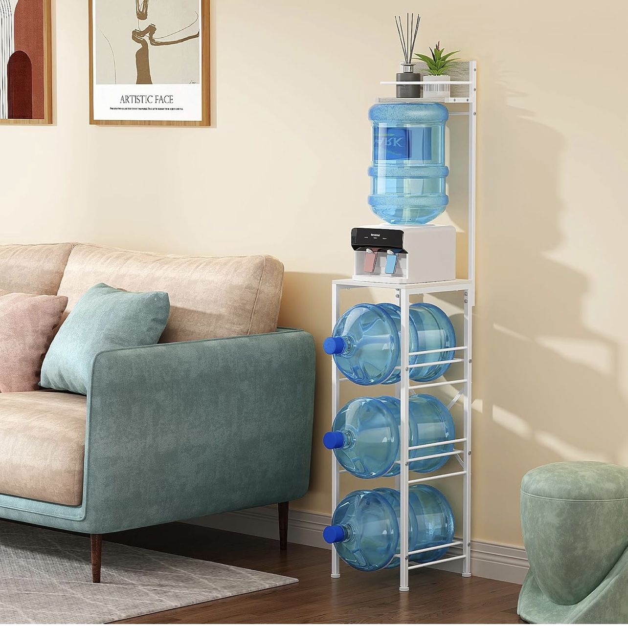 Stand with Wood Storage Rack, 3 Hooks,