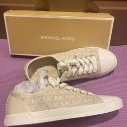 MICHAEL KORS Womens Beige Logo Comfort Mk City Cap Toe Lace-Up Sneakers 7.5 M