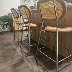 Set of 3 Whiskey Brown 24" Bar Stools – Great Condition 
