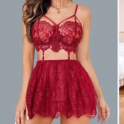 Sexy Mesh Lace Halter Mini Nightdress Cupless Skirt