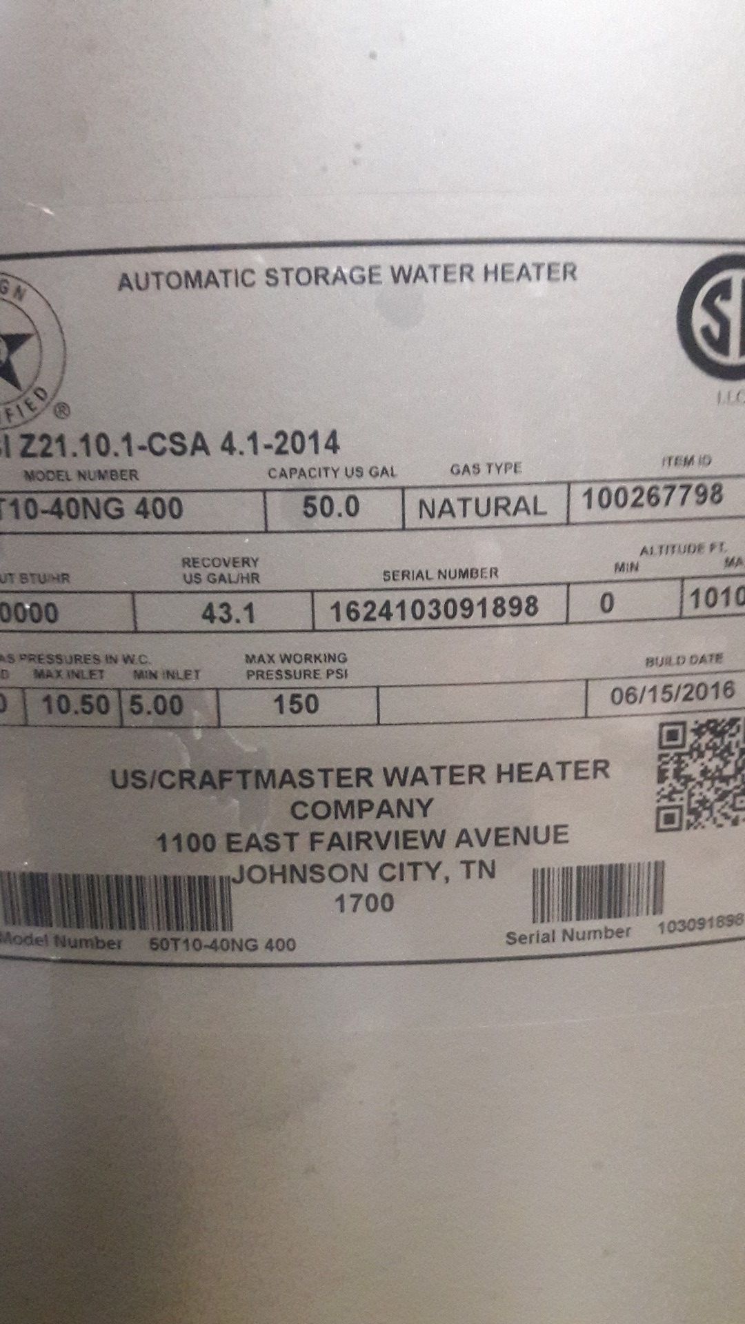 Whirlpool gas water heater Model # 50T10-40NG 400 for Sale in Knoxville, TN  - OfferUp