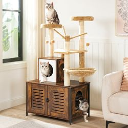 Rustic Cat Tree With Litter Box Enclosure