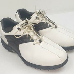Footjoy Mens 8 W Contour Series White Black Saddle Golf Shoes Soft Spikes 54137