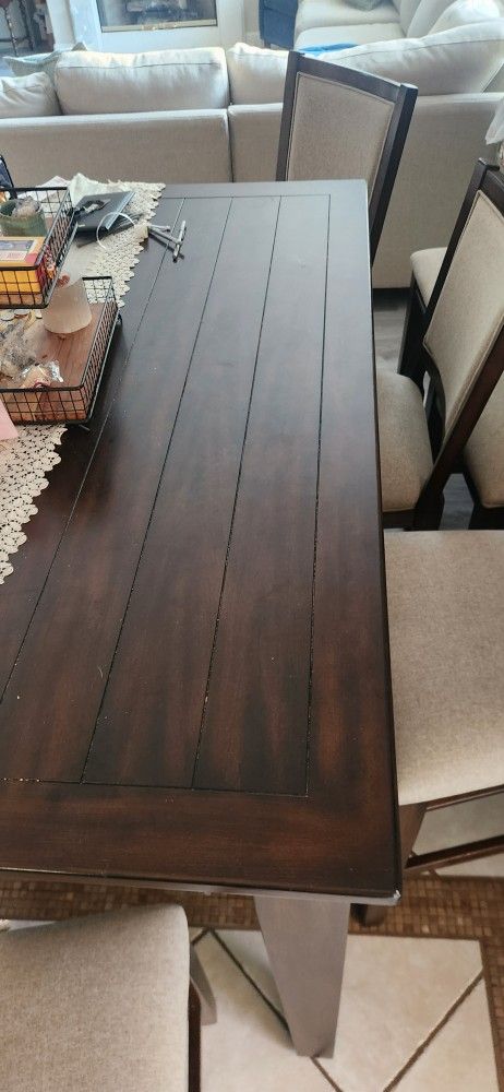 Dark Wood Dining Table W/8 Chairs