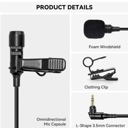 External Clip On Lavalier Microphone with 3.5mm Audio Jack