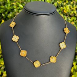 Jewelry 925 sterling silver Van cleef style Gold colour clover shape necklace 36” 1mm