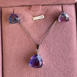 Wedding Sterling Silver 925 Mystic Tourmaline Earrings And Pendant Set #wedding