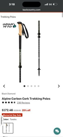 BLACK DIAMOND Alpine Carbon Cork Trekking Poles (Pair) | Ultralight Carbon Fiber | Natural Cork Grips | FlickLock Adjustability for Hiking & Mountaine