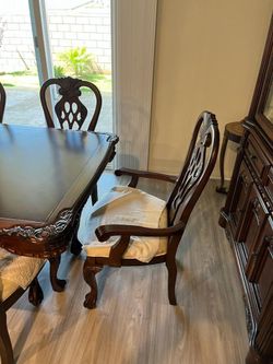 Oak wood cherry color Table and China set